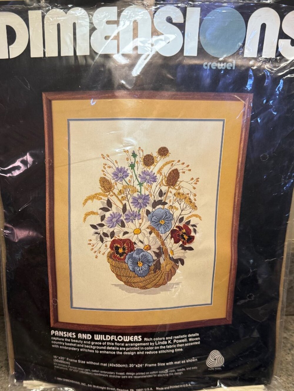 Vintage 1984 Dimensions "Pansies & Wildflowers" Crewel Embroidery Kit